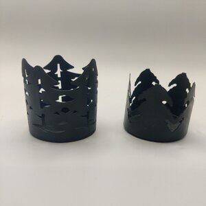 2 Dark Green Metal Candle Holders 3"x2.5", 3"x2.75